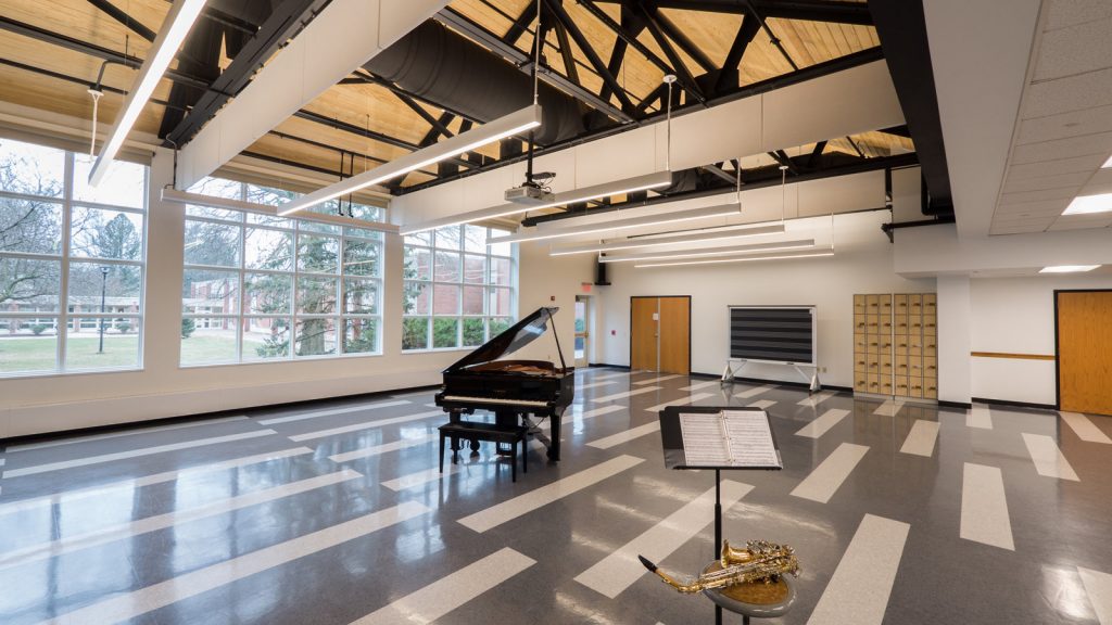Chris Dawson Architect - Interior Design of Rehearsal Room. Cunningham Center for Music and Art, Susquehanna University, Selinsgrove, PA, USA